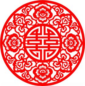传统红色双喜剪纸图案