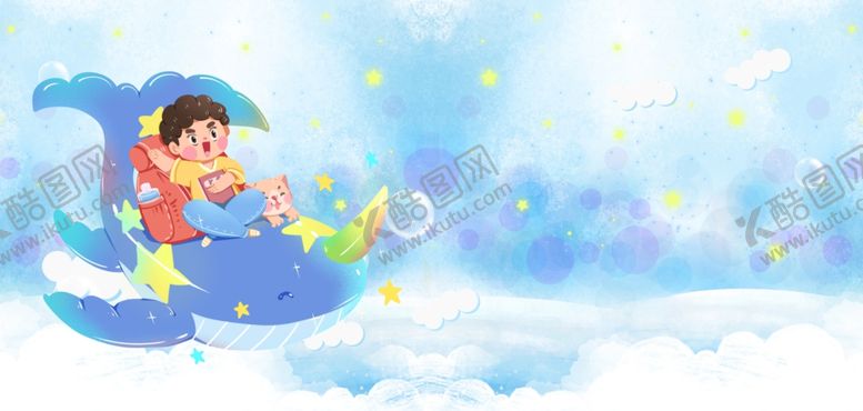 编号：43126904282242352919【酷图网】源文件下载-梦幻中孩子坐在鲸鱼上玩耍