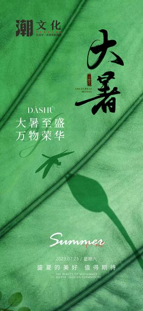 大暑海报蜻蜓蓝色二十四节气