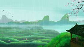 山水国风清新插画背景素材