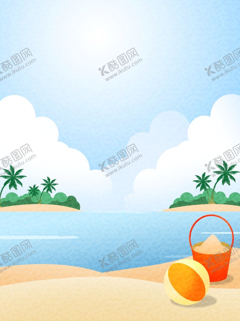 编号：25906609300138418252【酷图网】源文件下载-卡通海洋沙滩天空海岛背景