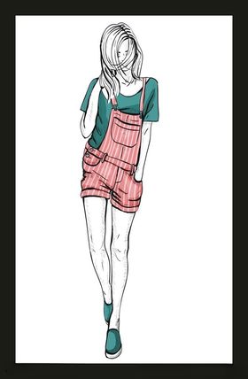 手绘时装模特尚女孩卡通女孩摩登女郎