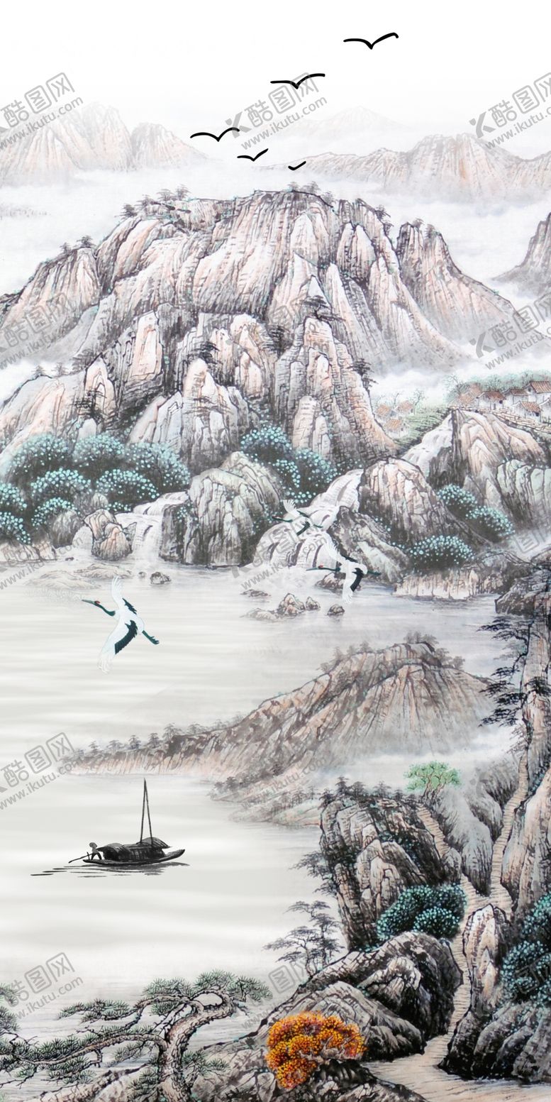 编号：40631409232116514724【酷图网】源文件下载-中式水墨山水玄关装饰画