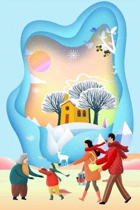 温暖过年回家插画