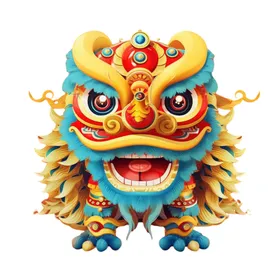 舞狮插画2024新春龙年喜庆
