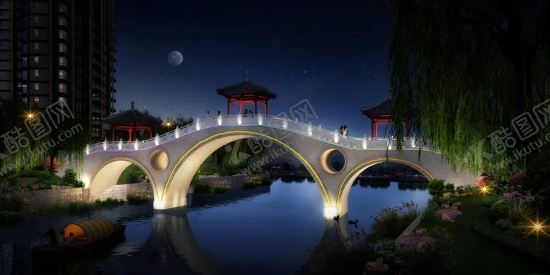 编号：14469204211540255701【酷图网】源文件下载-桥梁景观夜景效果图图片