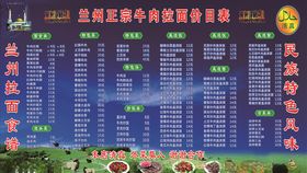 兰州拉面菜单名片