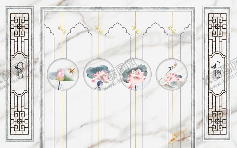 编号：61276410040651272049【酷图网】源文件下载-花鸟画荷花背景墙