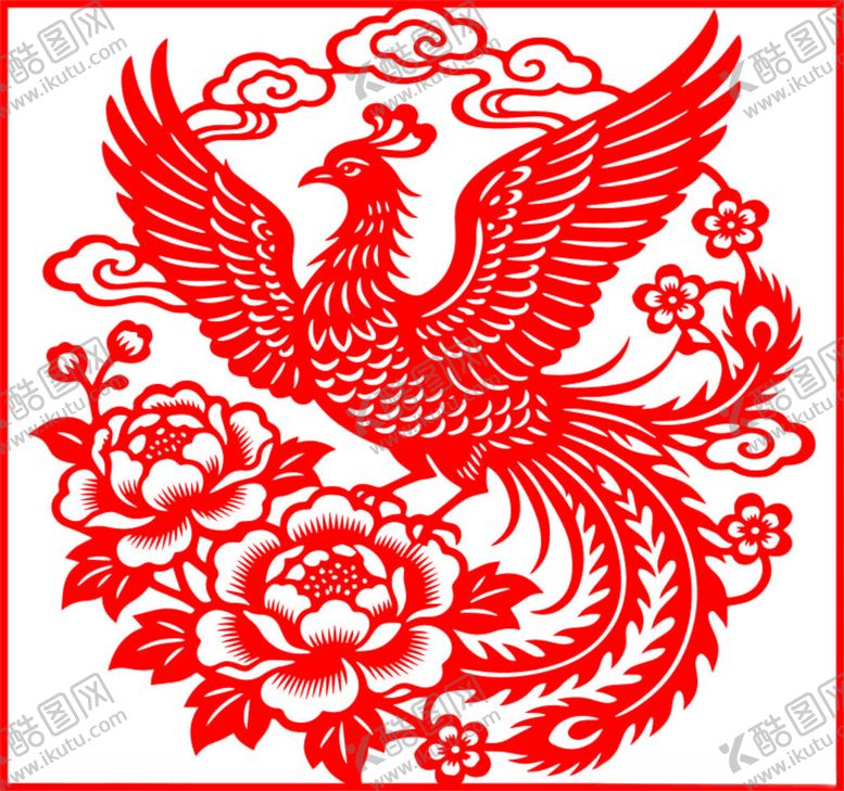 编号：34410305041915077807【酷图网】源文件下载-凤凰牡丹剪纸艺术图案