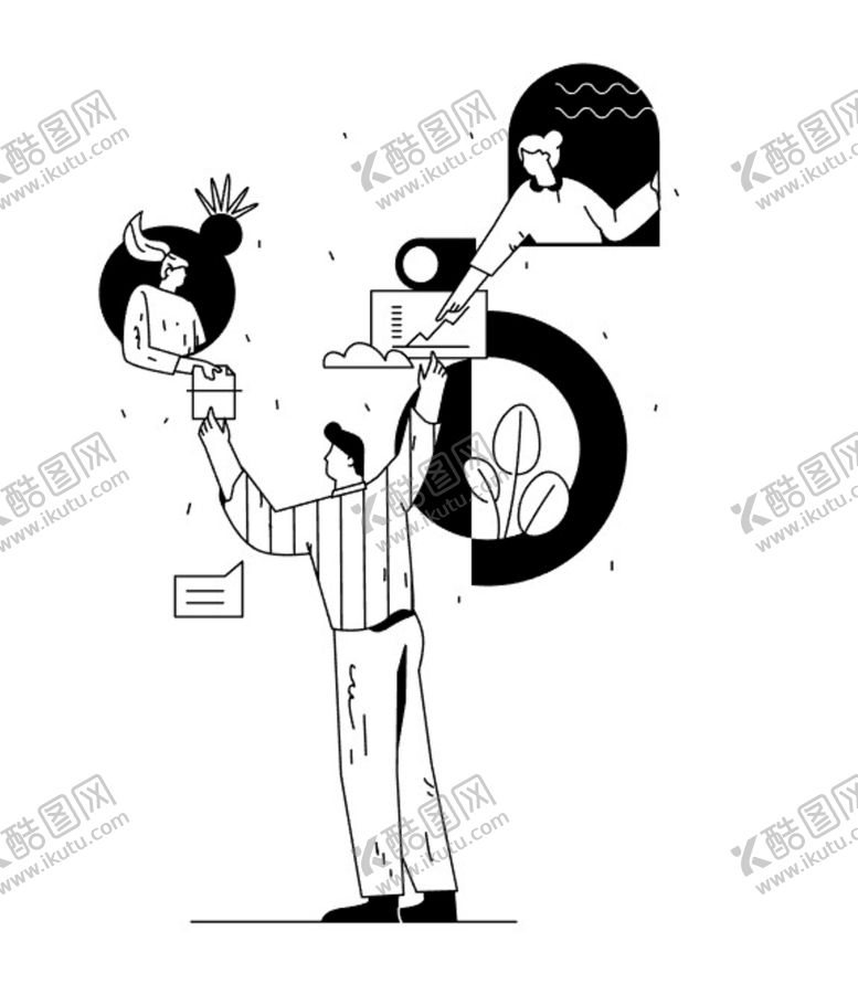编号：93415709221316485928【酷图网】源文件下载-黑白插图矢量线稿ppt背景元素