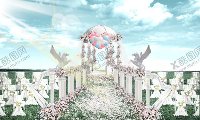编号：50344007121354077409【酷图网】源文件下载-白色户外欧式婚礼效果图