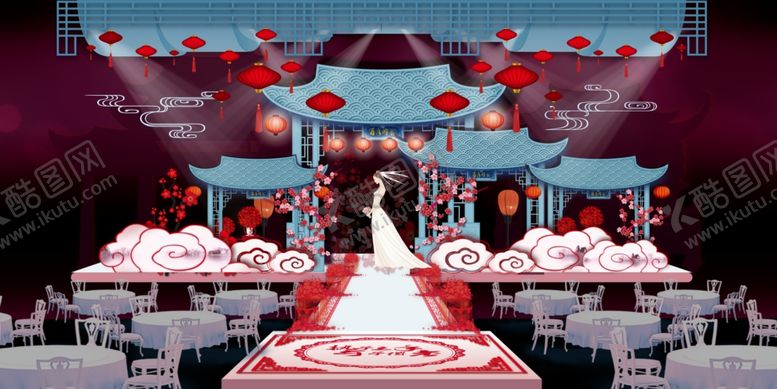 编号：61224609221437051799【酷图网】源文件下载-中式蓝色婚礼
