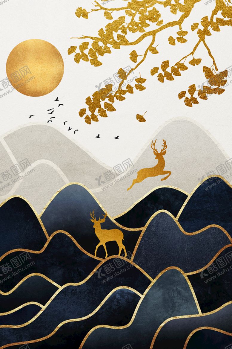 编号：94317610091302415914【酷图网】源文件下载-创意麋鹿迷离装饰画
