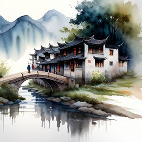 小桥流水人家晚景