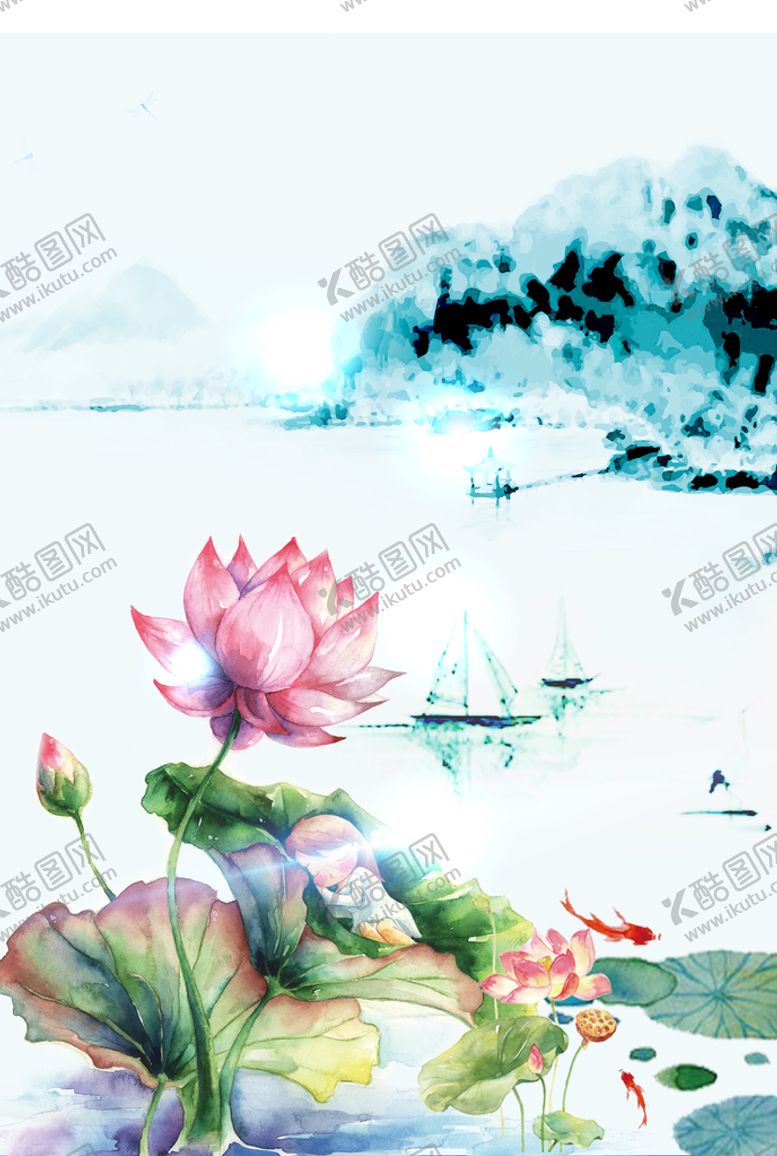 编号：31029710120924493758【酷图网】源文件下载-荷花插画海报图片