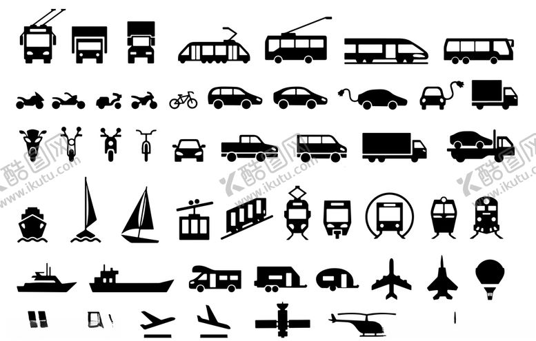 编号：84162009222051282030【酷图网】源文件下载-黑色矢量交通工具元素