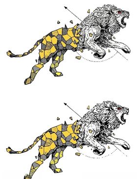 咆哮的金色狮子描摹矢量图