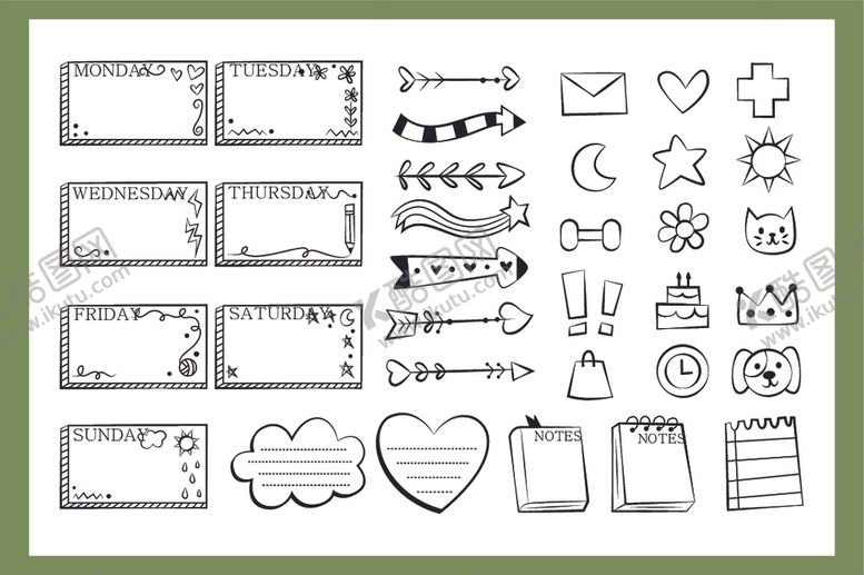 编号：80386910162118502745【酷图网】源文件下载-手绘简约装饰元素集合