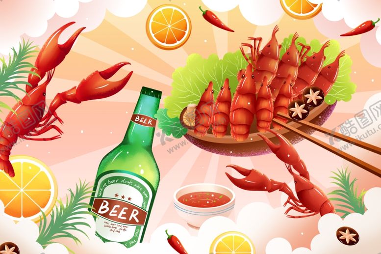 编号：62799207010129126373【酷图网】源文件下载-夏日龙虾啤酒欢乐盛宴