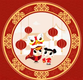新年元素鞭炮卡通牛喜庆