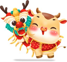 卡通牛年拜年素材2021年手绘