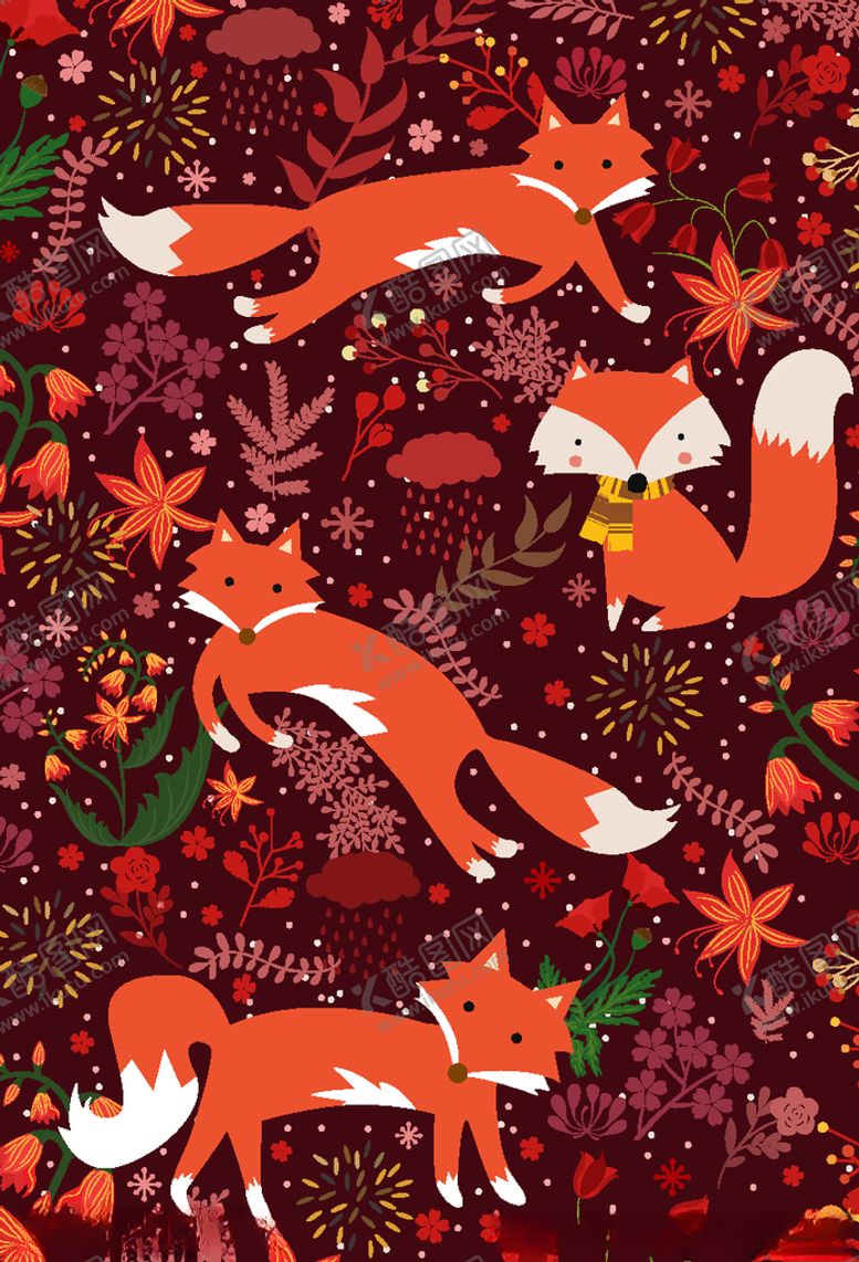 编号：81713111011518369220【酷图网】源文件下载-秋季狐狸和树叶