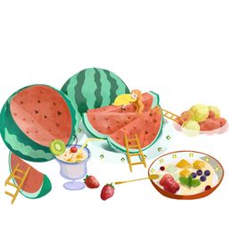 简约小清新夏季西瓜冰激凌大餐