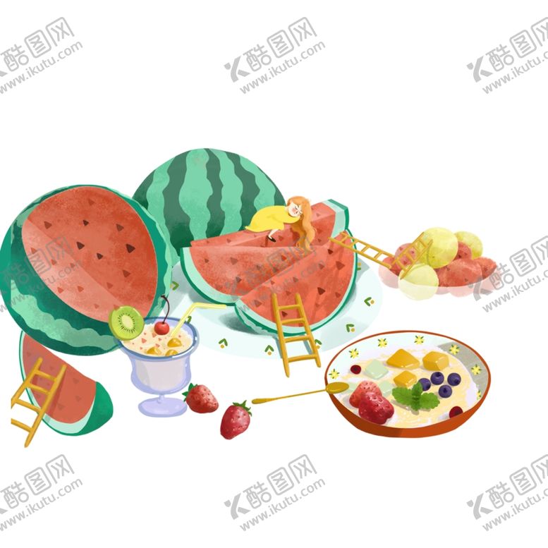 编号：31099710241821587407【酷图网】源文件下载-简约小清新夏季西瓜冰激凌大餐