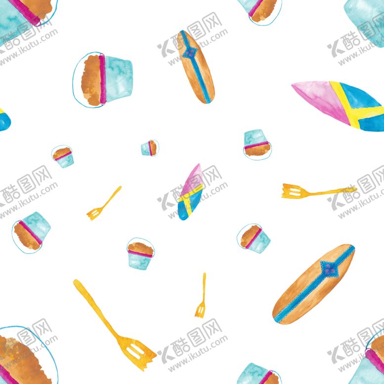 编号：16542106160715163359【酷图网】源文件下载-夏季可爱手绘水彩无缝插图