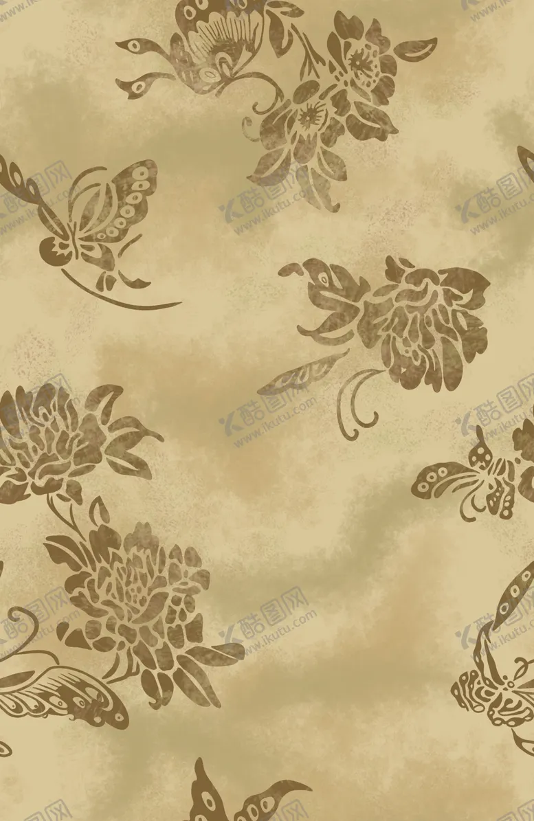 编号：49320212181603344575【酷图网】源文件下载-复古花卉蝴蝶图案布料