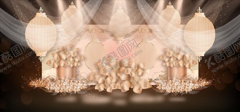 编号：58918907050303063762【酷图网】源文件下载-香槟色唯美欧式婚礼舞台签到迎宾