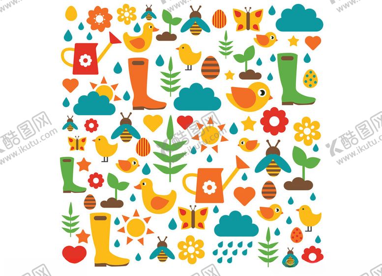 编号：78723911151721171745【酷图网】源文件下载-多彩春日元素图案集合