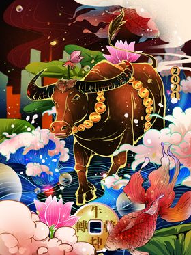 手绘牛年国潮牛年