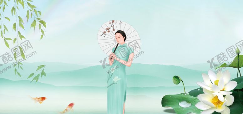 编号：93770902191011433591【酷图网】源文件下载-旗袍荷花