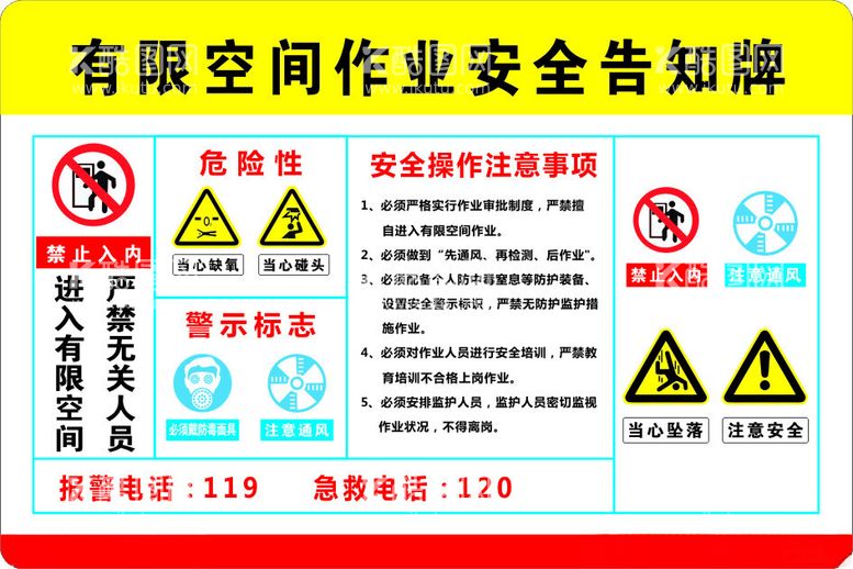 编号：17091012140016489279【酷图网】源文件下载-有限空间作业安全告知牌