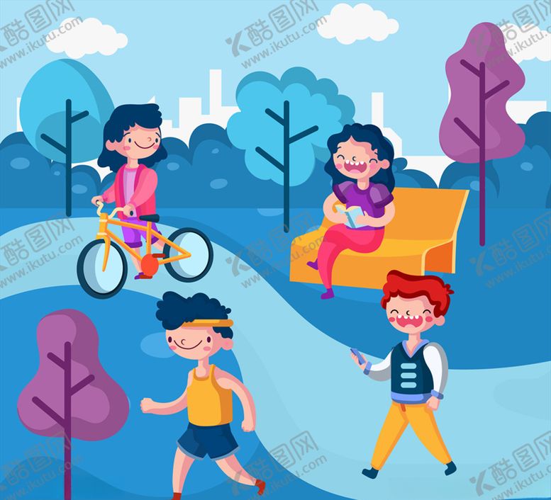 编号：90953109241403244205【酷图网】源文件下载-卡通室外休闲运动人物