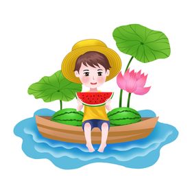 立夏吃西瓜节气插画