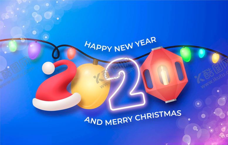 编号：97120710032002482559【酷图网】源文件下载-2020年彩灯圣诞新年艺术字矢