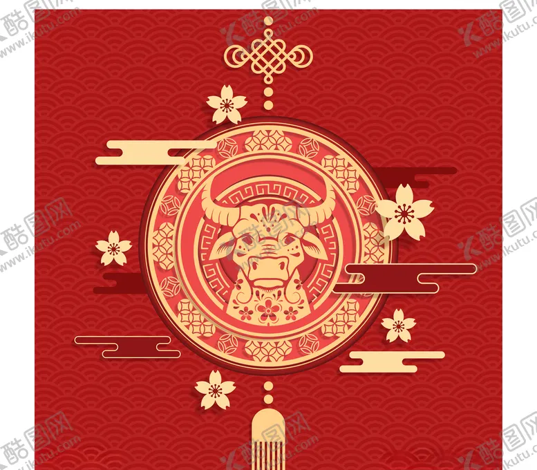 编号：18840003230602532296【酷图网】源文件下载-AI矢量牛年新春剪纸插画新年