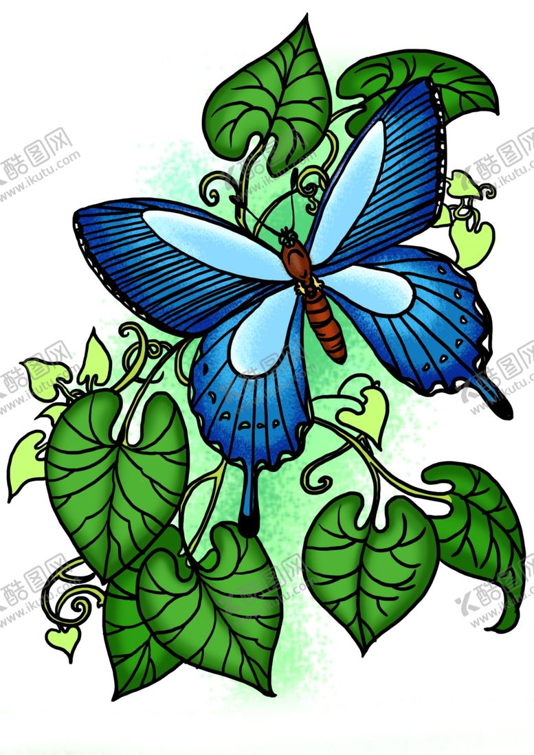 编号：42468910072242288737【酷图网】源文件下载-手绘蝴蝶绿色藤曼