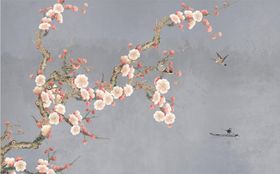 水墨山水简约花鸟背景客厅装饰画新中式创意家和万事兴
