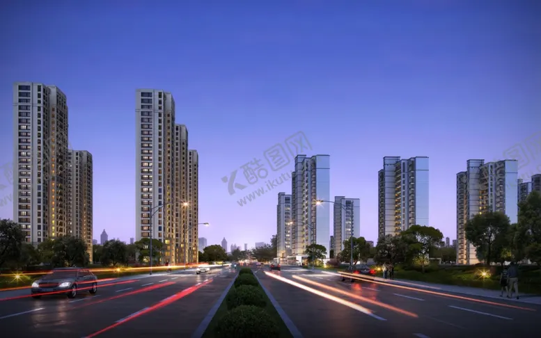 编号：71355403151939429274【酷图网】源文件下载-绿城别墅洋房园林景观住宅夜景