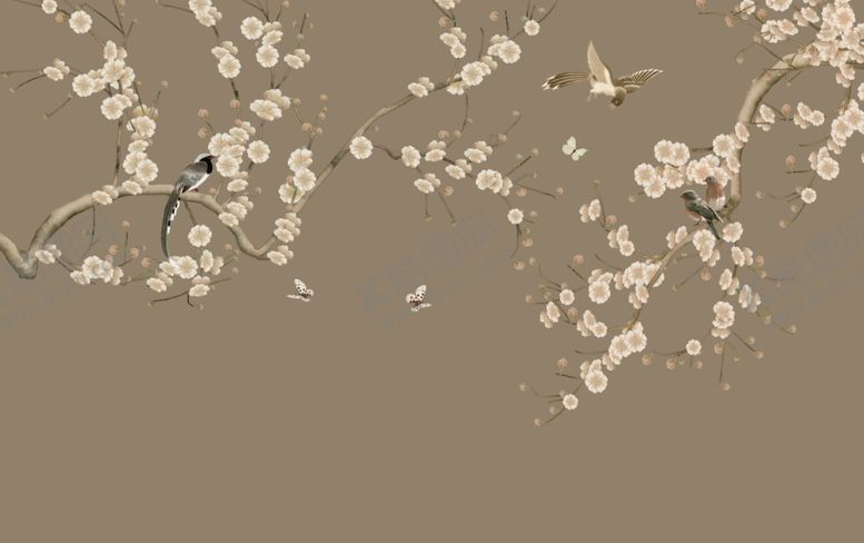 编号：81250809281859585638【酷图网】源文件下载-花鸟画手绘画鸟背景墙