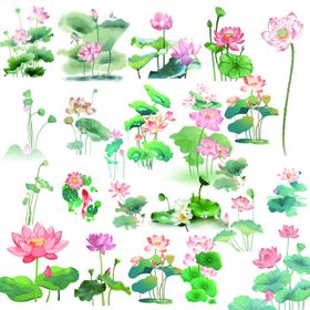 水墨风荷花荷叶插画素材