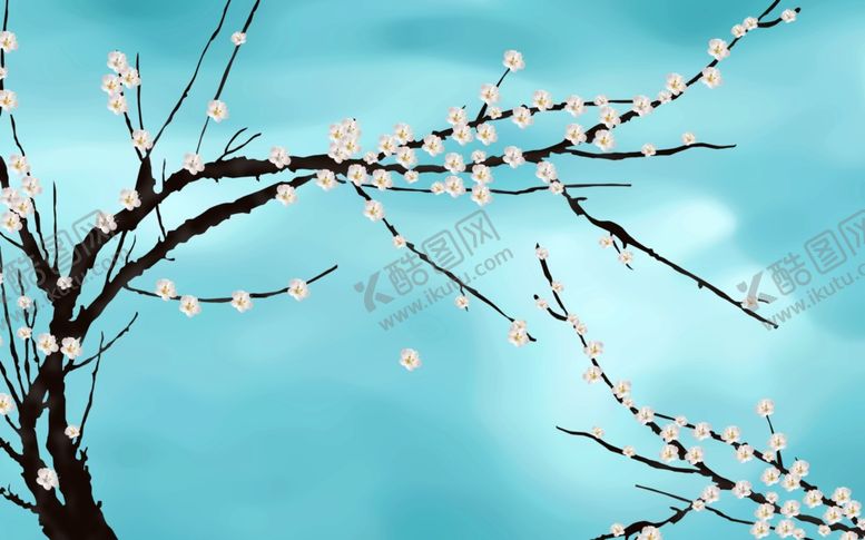 编号：64002411010436525178【酷图网】源文件下载-梅花工笔画电视背景墙