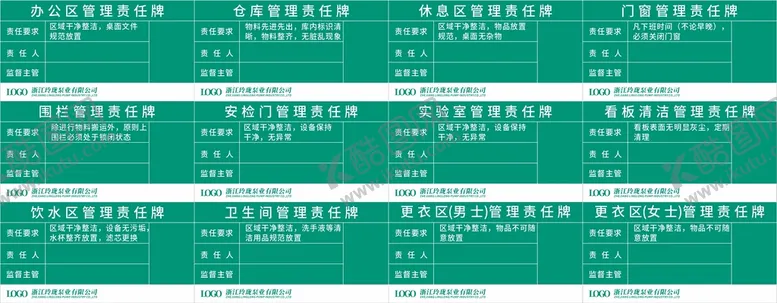 编号：72135110250901407580【酷图网】源文件下载-公司各区域管理责任牌