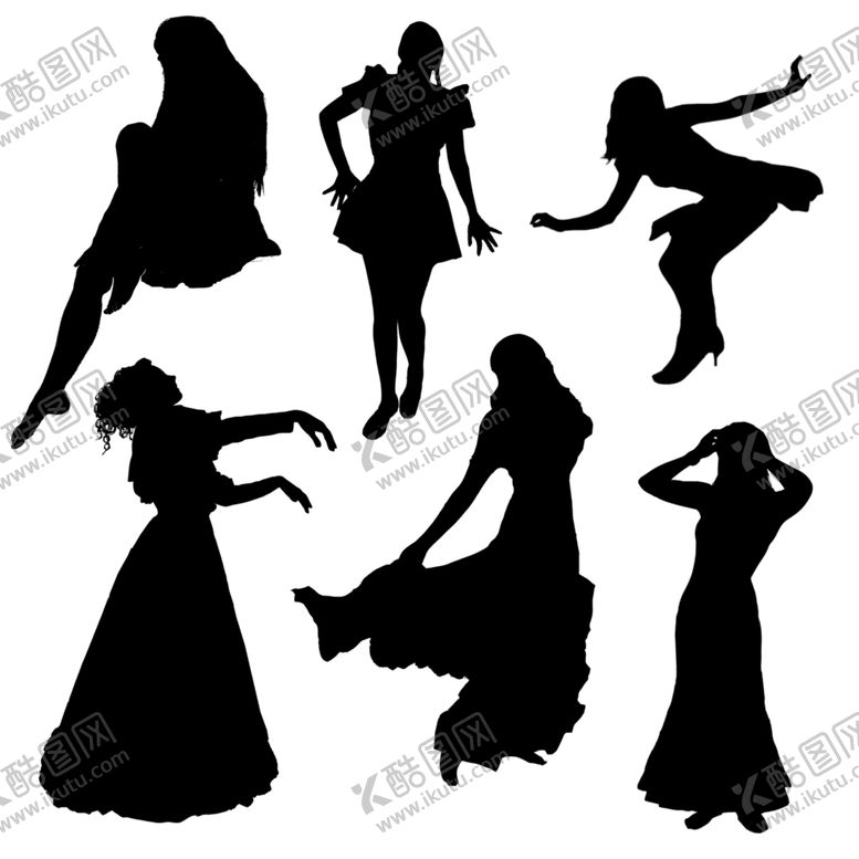 编号：27299109141841587593【酷图网】源文件下载-黑色跳舞动作女生剪影图标套图