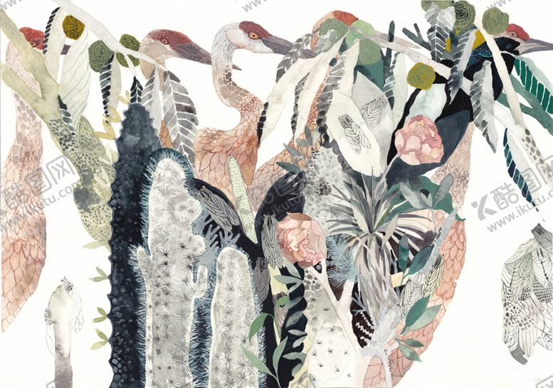 编号：67236009132116048350【酷图网】源文件下载-北欧风格淡色鸟禽水彩画