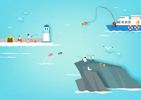 海上捕鱼场景插画