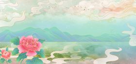 古风山水花卉唯美背景